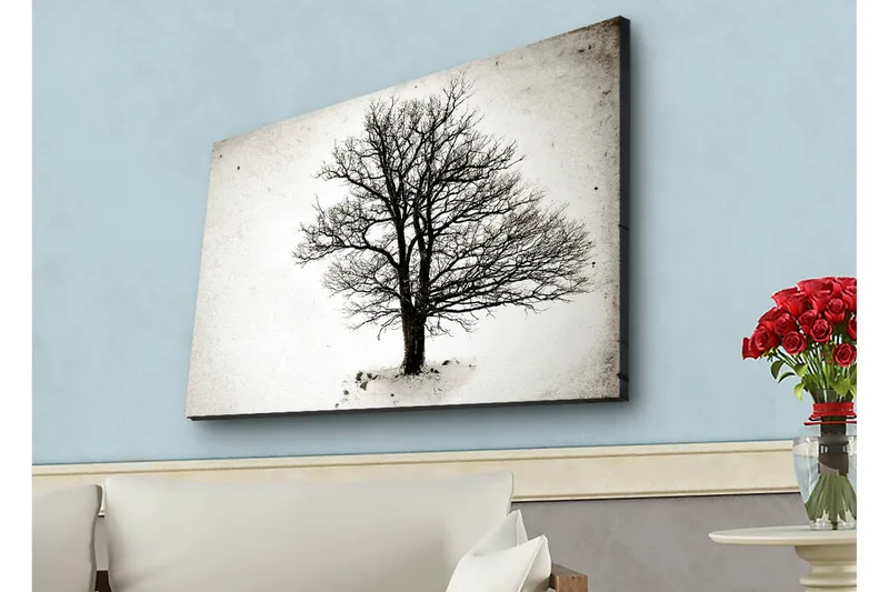 Canvastavla med LED-belysning - Ensam, bar trädkrona mot en vit bakgrund - Svart / Vit - Inredning & dekor - Tavlor & konst - Canvastavla
