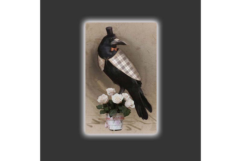 Canvastavla med LED-belysning - Fågel i elegant klädsel med en bukett rosor - Svart / Ljusrosa / Beige - Inredning & dekor - Tavlor & konst - Canvastavla