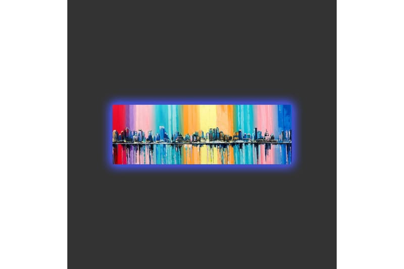Canvastavla med LED-belysning - Färgglad stadsbild med horisontlinje och reflektioner i vatten - Blå / Rosa / Orange - Inredning & dekor - Tavlor & konst - Canvastavla