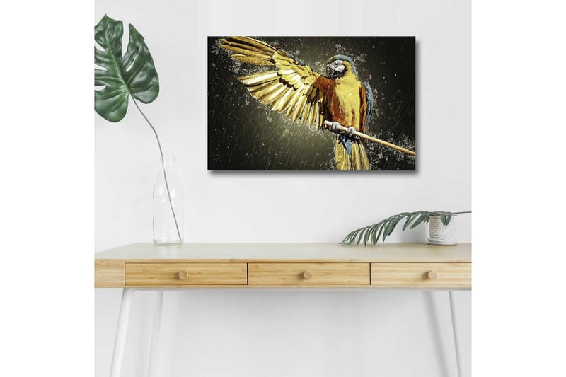 Canvastavla med LED-belysning - Färgglad papegoja med utsträckta vingar - Guld / Blå / Grön - Inredning & dekor - Tavlor & konst - Canvastavla