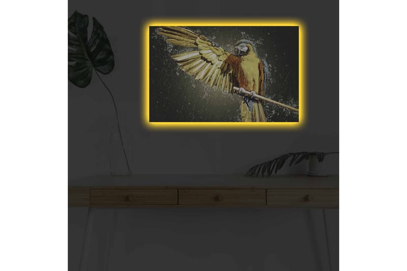 Canvastavla med LED-belysning - Färgglad papegoja med utsträckta vingar - Guld / Blå / Grön - Inredning & dekor - Tavlor & konst - Canvastavla