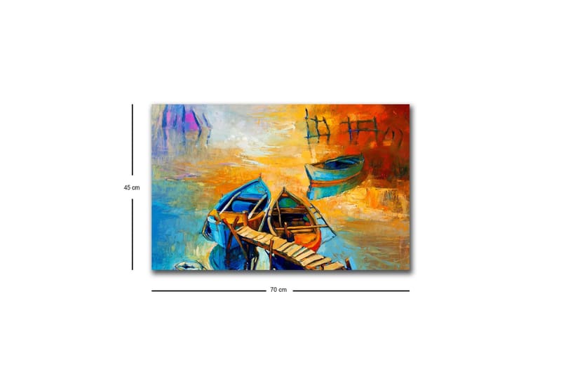 Canvastavla med LED-belysning - Färgglada båtar vid en brygga i en solnedgång - Blå / Orange / Gul - Inredning & dekor - Tavlor & konst - Canvastavla