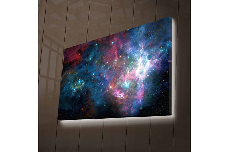 Canvastavla med LED-belysning - Färgrik galax med stjärnor och nebulosor - Blå / Lila / Röd - Inredning & dekor - Tavlor & konst - Canvastavla