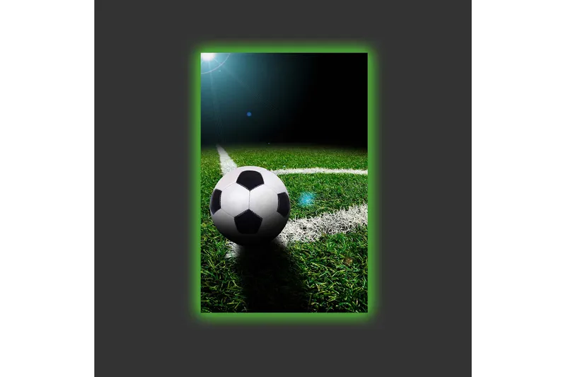 Canvastavla med LED-belysning - Fotboll på grön gräsmatta - Grön / Svart / Vit - Inredning & dekor - Tavlor & konst - Canvastavla