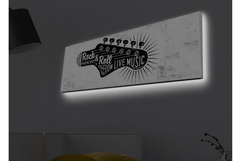 Canvastavla med LED-belysning - Gitarr med text som hyllar rockmusik och frihet - Svart / Vitt - Inredning & dekor - Tavlor & konst - Canvastavla