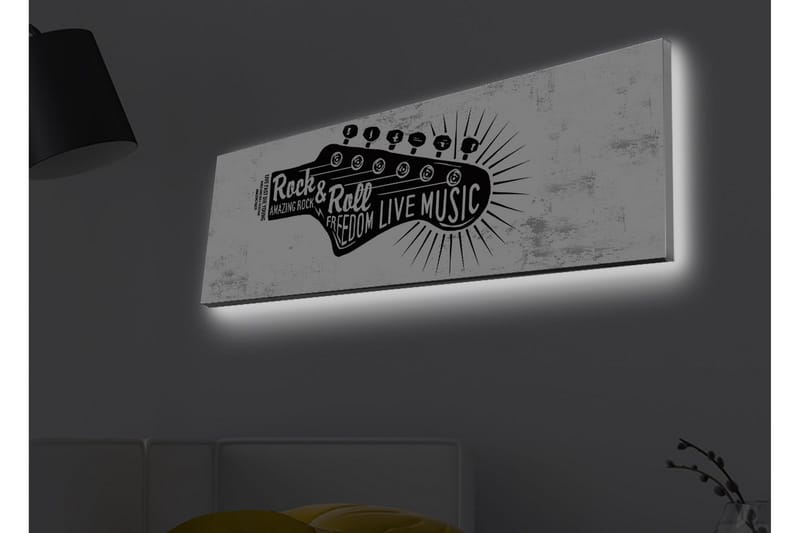 Canvastavla med LED-belysning - Gitarr med text som hyllar rockmusik och frihet - Svart / Vitt - Inredning & dekor - Tavlor & konst - Canvastavla
