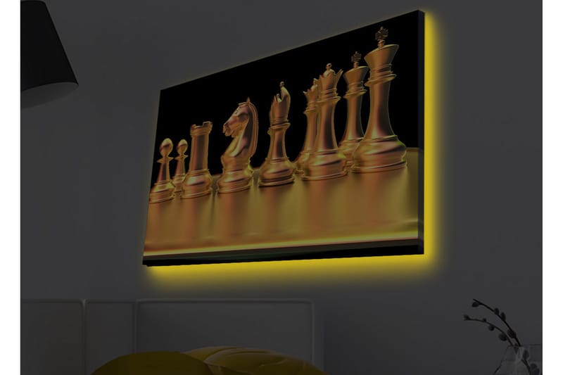 Canvastavla med LED-belysning - Glänsande schackpjäser i guldtoner - Guld / Svart - Inredning & dekor - Tavlor & konst - Canvastavla