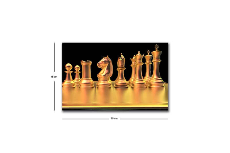 Canvastavla med LED-belysning - Glänsande schackpjäser i guldtoner - Guld / Svart - Inredning & dekor - Tavlor & konst - Canvastavla