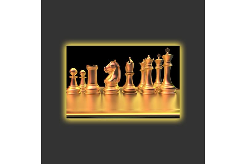 Canvastavla med LED-belysning - Glänsande schackpjäser i guldtoner - Guld / Svart - Inredning & dekor - Tavlor & konst - Canvastavla