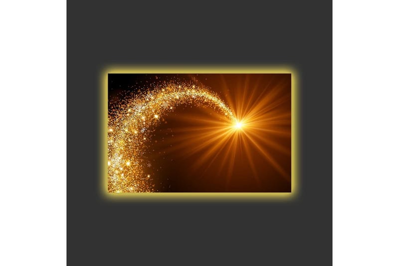 Canvastavla med LED-belysning - Glittrande ljusstrålar som sprider sig från en central punkt - Guld / Brunt - Inredning & dekor - Tavlor & konst - Canvastavla
