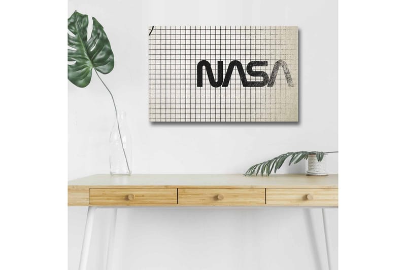 Canvastavla med LED-belysning - Grafisk representation av NASA-logotypen på rutigt mönster - Svart / Vitt / Grått - Inredning & dekor - Tavlor & konst - Canvastavla
