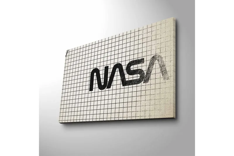 Canvastavla med LED-belysning - Grafisk representation av NASA-logotypen på rutigt mönster - Svart / Vitt / Grått - Inredning & dekor - Tavlor & konst - Canvastavla