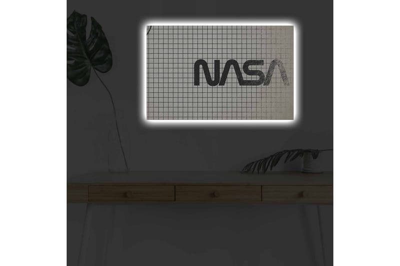 Canvastavla med LED-belysning - Grafisk representation av NASA-logotypen på rutigt mönster - Svart / Vitt / Grått - Inredning & dekor - Tavlor & konst - Canvastavla