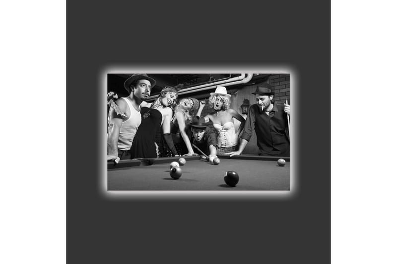 Canvastavla med LED-belysning - Grupp av människor som spelar biljard i en nostalgisk miljö - Svart / Vitt / Grått - Inredning & dekor - Tavlor & konst - Canvastavla