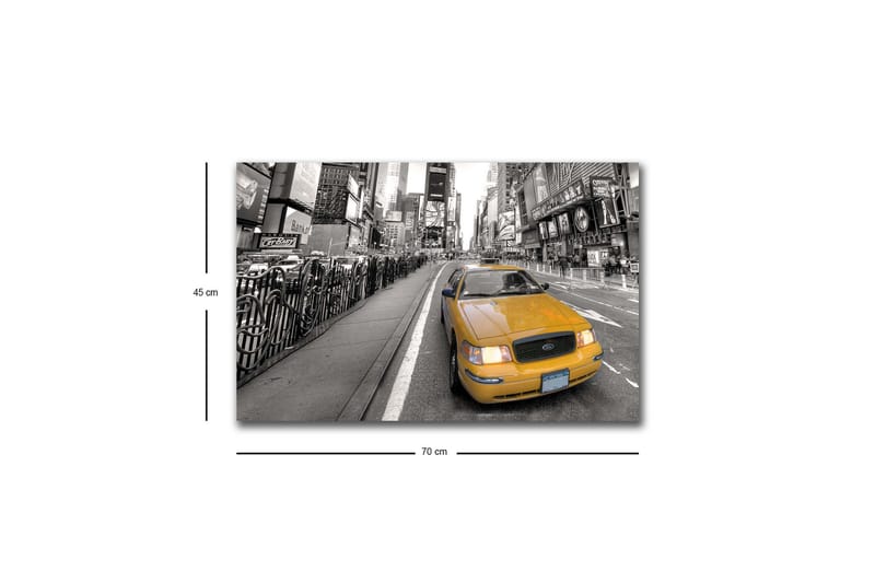 Canvastavla med LED-belysning - Gult taxibil i en svartvit stadsbild av Times Square - Gul / Svart / Grå - Inredning & dekor - Tavlor & konst - Canvastavla