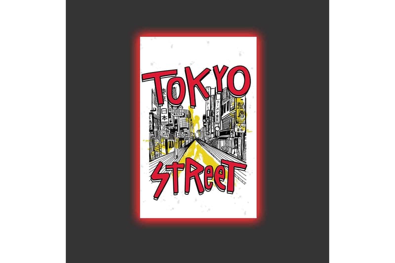 Canvastavla med LED-belysning - Illustration av en livlig gata i Tokyo med färgglada skyltar - Röd / Gul / Svart - Inredning & dekor - Tavlor & konst - Canvastavla
