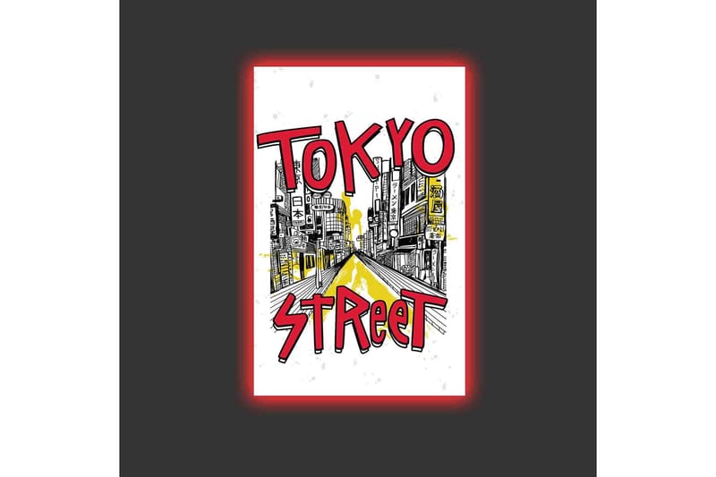 Canvastavla med LED-belysning - Illustration av en livlig gata i Tokyo med färgglada skyltar - Röd / Gul / Svart - Inredning & dekor - Tavlor & konst - Canvastavla