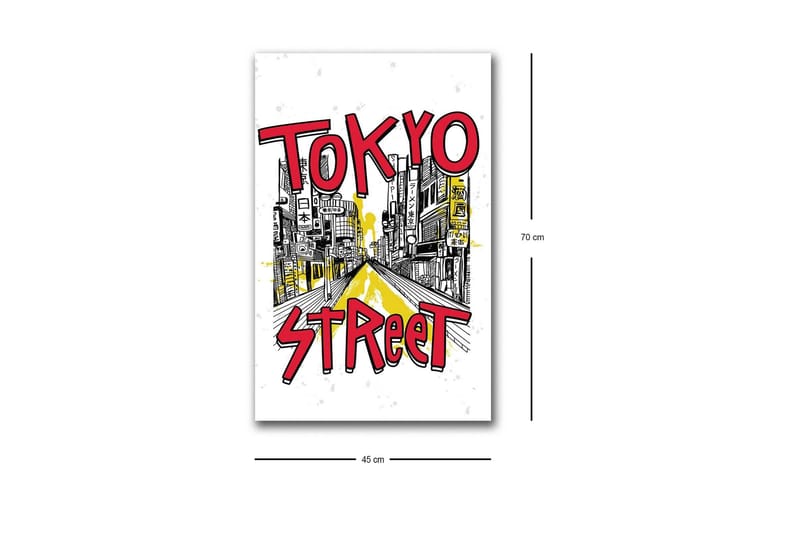 Canvastavla med LED-belysning - Illustration av en livlig gata i Tokyo med färgglada skyltar - Röd / Gul / Svart - Inredning & dekor - Tavlor & konst - Canvastavla