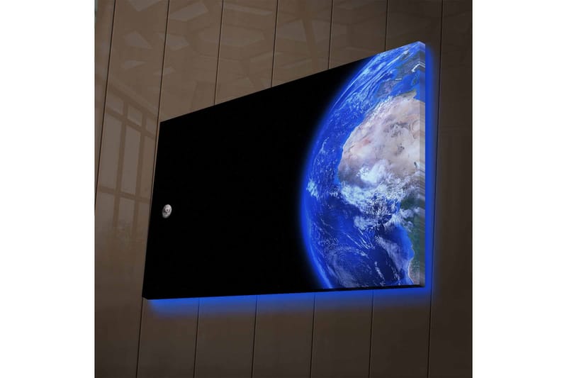 Canvastavla med LED-belysning - Jorden och månen i rymden - Blå / Grå / Svart - Inredning & dekor - Tavlor & konst - Canvastavla