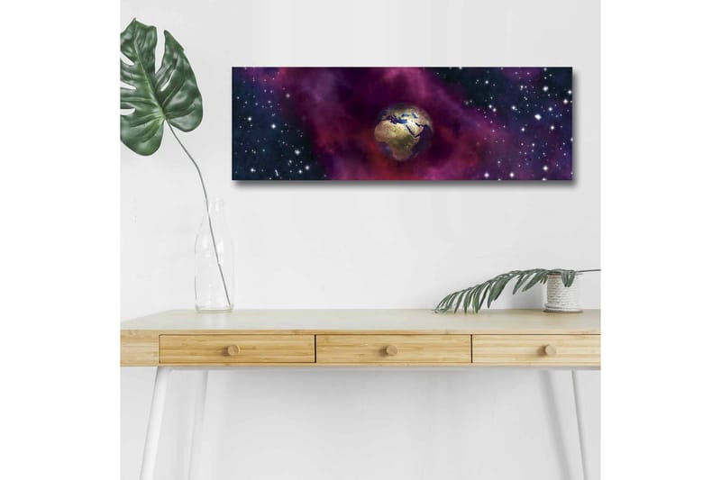 Canvastavla med LED-belysning - Jorden omgiven av en stjärnklar rymd med färgglada nebulosor - Lila / Blå / Guld - Inredning & dekor - Tavlor & konst - Canvastavla