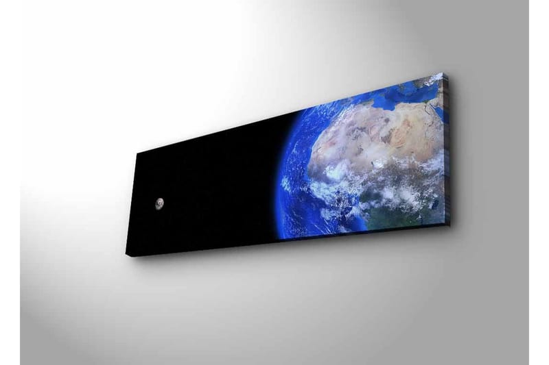 Canvastavla med LED-belysning - Jorden sedd från rymden med en måne i bakgrunden - Blå / Grå / Svart - Inredning & dekor - Tavlor & konst - Canvastavla