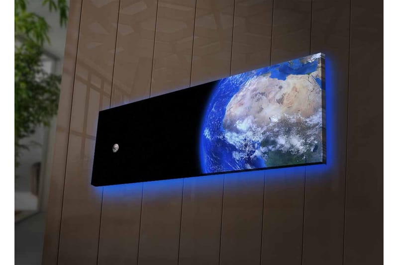 Canvastavla med LED-belysning - Jorden sedd från rymden med en måne i bakgrunden - Blå / Grå / Svart - Inredning & dekor - Tavlor & konst - Canvastavla