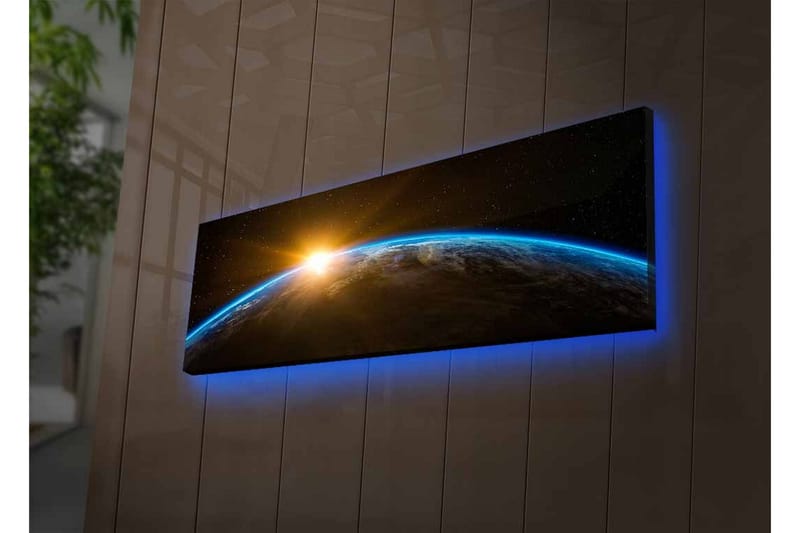 Canvastavla med LED-belysning - Jorden sedd från rymden med en soluppgång i horisonten - Blå / Orange / Svart - Inredning & dekor - Tavlor & konst - Canvastavla