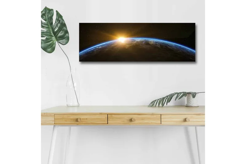 Canvastavla med LED-belysning - Jorden sedd från rymden med en soluppgång i horisonten - Blå / Orange / Svart - Inredning & dekor - Tavlor & konst - Canvastavla