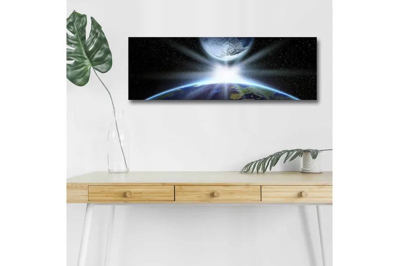 Canvastavla med LED-belysning - Jorden sedd från rymden med strålar av ljus som bryter genom atmosfären - Blå / Grön / Svart - Inredning & dekor - Tavlor & konst - Canvastavla