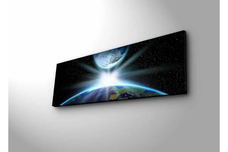 Canvastavla med LED-belysning - Jorden sedd från rymden med strålar av ljus som bryter genom atmosfären - Blå / Grön / Svart - Inredning & dekor - Tavlor & konst - Canvastavla