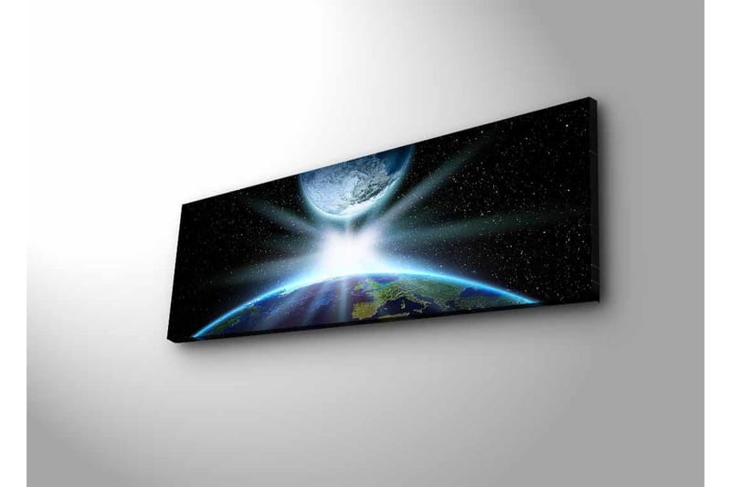 Canvastavla med LED-belysning - Jorden sedd från rymden med strålar av ljus som bryter genom atmosfären - Blå / Grön / Svart - Inredning & dekor - Tavlor & konst - Canvastavla