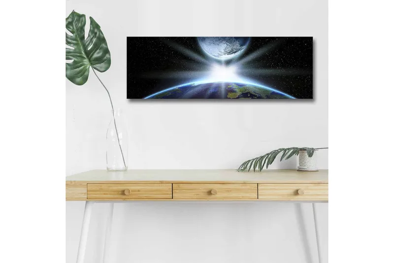 Canvastavla med LED-belysning - Jorden sedd från rymden med strålar av ljus som bryter genom atmosfären - Blå / Grön / Svart - Inredning & dekor - Tavlor & konst - Canvastavla