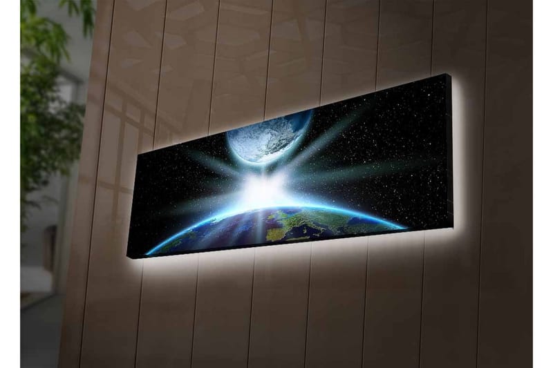 Canvastavla med LED-belysning - Jorden sedd från rymden med strålar av ljus som bryter genom atmosfären - Blå / Grön / Svart - Inredning & dekor - Tavlor & konst - Canvastavla
