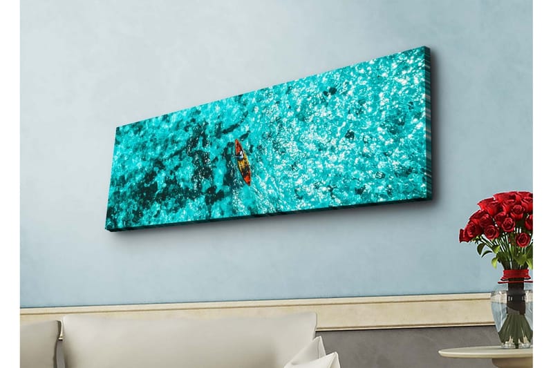 Canvastavla med LED-belysning - Kajak som paddlar över turkost vatten - Turkos / Mörkblå / Röd - Inredning & dekor - Tavlor & konst - Canvastavla