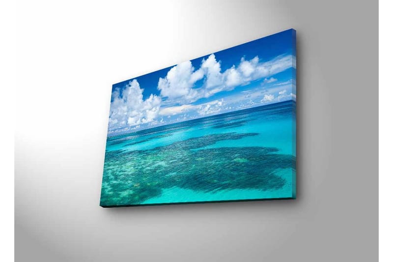 Canvastavla med LED-belysning - Klarblå havsutsikt med korallrev och vita moln - Blå / Turkos / Vit - Inredning & dekor - Tavlor & konst - Canvastavla