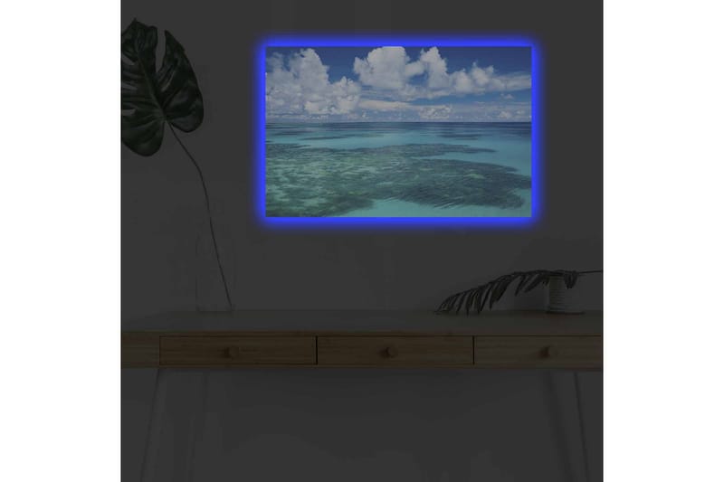 Canvastavla med LED-belysning - Klarblå havsutsikt med korallrev och vita moln - Blå / Turkos / Vit - Inredning & dekor - Tavlor & konst - Canvastavla