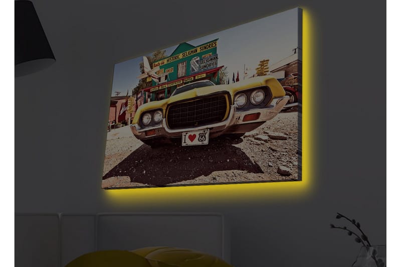 Canvastavla med LED-belysning - Klassisk amerikansk bil i retrostil - Gul / Grå / Svart - Inredning & dekor - Tavlor & konst - Canvastavla
