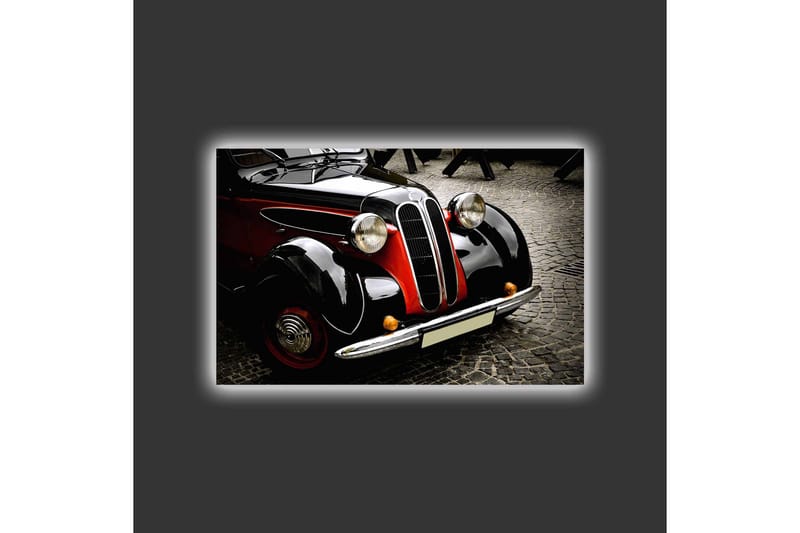 Canvastavla med LED-belysning - Klassisk bil med retrodesign - Svart / Röd / Silver - Inredning & dekor - Tavlor & konst - Canvastavla
