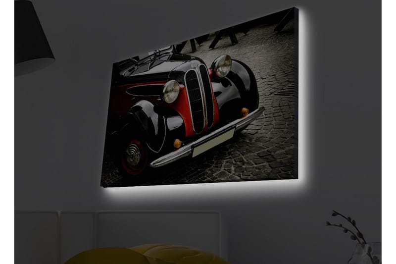 Canvastavla med LED-belysning - Klassisk bil med retrodesign - Svart / Röd / Silver - Inredning & dekor - Tavlor & konst - Canvastavla