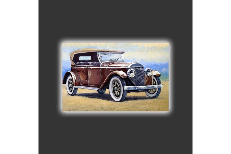 Canvastavla med LED-belysning - Klassisk bil med vintage-design - Mörkröd / Grå / Beige - Inredning & dekor - Tavlor & konst - Canvastavla