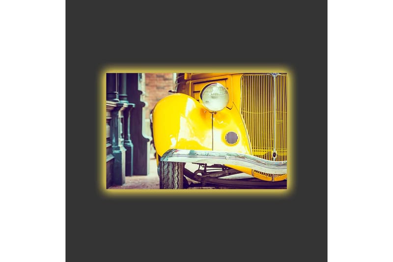 Canvastavla med LED-belysning - Klassisk gul bil med retrodesign - Gul / Svart / Grå - Inredning & dekor - Tavlor & konst - Canvastavla
