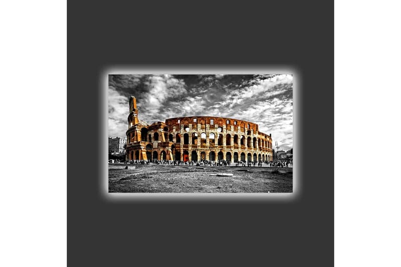 Canvastavla med LED-belysning - Kolosseum i svartvitt med inslag av orange och röd färg - Svart / Orange / Röd - Inredning & dekor - Tavlor & konst - Canvastavla