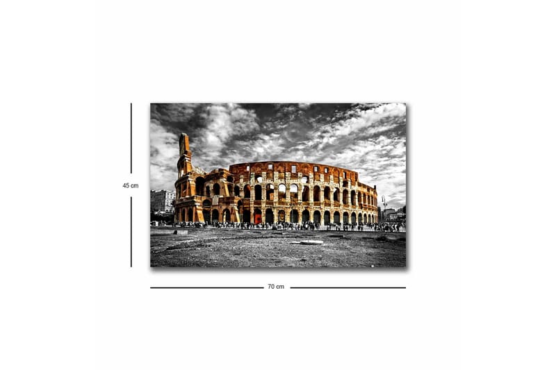 Canvastavla med LED-belysning - Kolosseum i svartvitt med inslag av orange och röd färg - Svart / Orange / Röd - Inredning & dekor - Tavlor & konst - Canvastavla