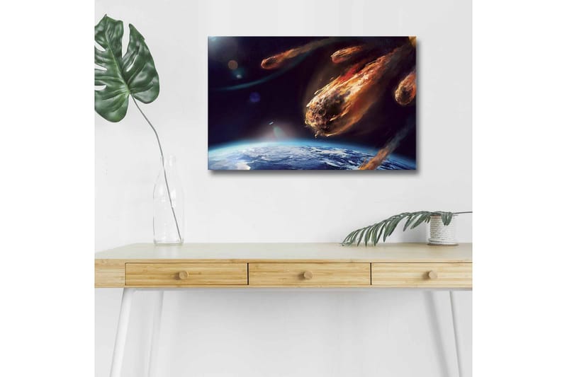 Canvastavla med LED-belysning - Kometnedslag över jorden i en dramatisk rymdscen - Mörkblå / Orange / Grå - Inredning & dekor - Tavlor & konst - Canvastavla