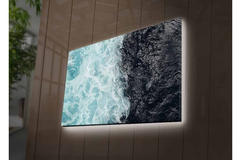 Canvastavla med LED-belysning - Kontrast mellan turkosa vågor och djup svart havsyta - Turkos / Svart - Inredning & dekor - Tavlor & konst - Canvastavla
