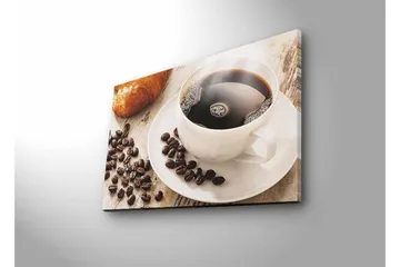 Canvastavla med LED-belysning - Kopp med svart kaffe och kaffebönor på ett bord - Svart / Brun / Vit - Inredning & dekor - Tavlor & konst - Canvastavla