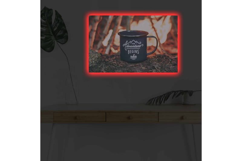 Canvastavla med LED-belysning - Kopp med text och bergslandskap i bakgrunden - Mörkblå / Orange / Grön - Inredning & dekor - Tavlor & konst - Canvastavla