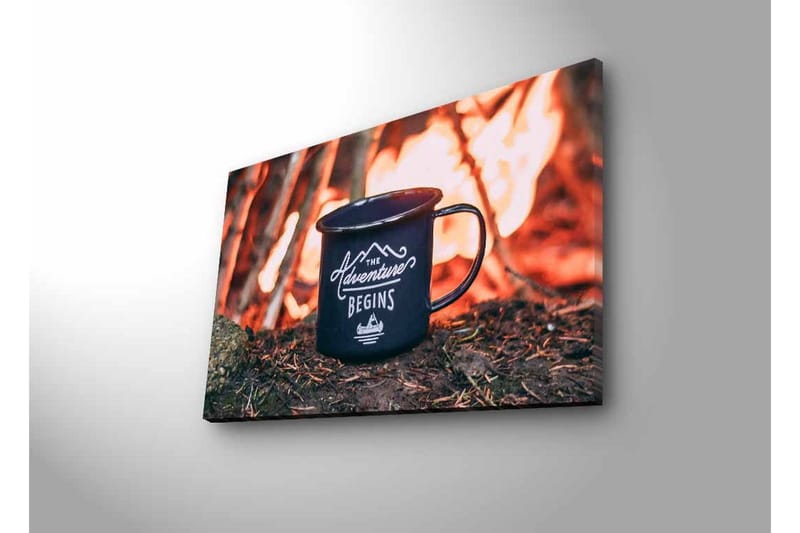 Canvastavla med LED-belysning - Kopp med text och bergslandskap i bakgrunden - Mörkblå / Orange / Grön - Inredning & dekor - Tavlor & konst - Canvastavla