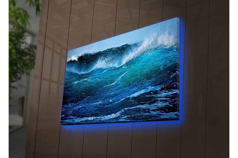 Canvastavla med LED-belysning - Kraftfull havsvåg med skummande toppar - Mörkblå / Turkos / Vit - Inredning & dekor - Tavlor & konst - Canvastavla