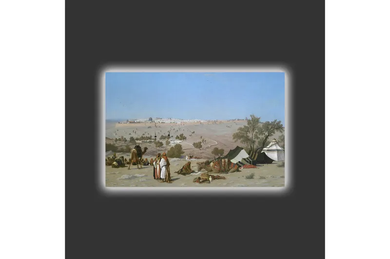 Canvastavla med LED-belysning - Landskap med beduiner och tält i ökenmiljö - Blå / Grön / Beige - Inredning & dekor - Tavlor & konst - Canvastavla